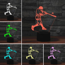 Load image into Gallery viewer, Playing Baseball Shape 3D Colorful LED Vision Light Table Lamp, USB Touch Version, USB Touch Version
