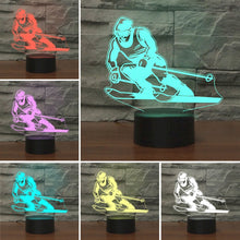 Load image into Gallery viewer, Skiing Shape 3D Colorful LED Vision Light Table Lamp, 16 Colors Remote Control Version, 16 Colors Remote Control Version