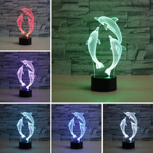 Load image into Gallery viewer, Three Dolphins Shape 3D Colorful LED Vision Light Table Lamp, USB &amp; Battery Version, USB &amp; Battery Version