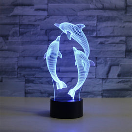 Three Dolphins Shape 3D Colorful LED Vision Light Table Lamp, Crack Touch Version, Crack Touch Version