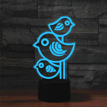 Load image into Gallery viewer, Three Birds Shape 3D Colorful LED Vision Light Table Lamp, 16 Colors Remote Control Version, 16 Colors Remote Control Version