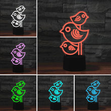Load image into Gallery viewer, Three Birds Shape 3D Colorful LED Vision Light Table Lamp, 16 Colors Remote Control Version, 16 Colors Remote Control Version