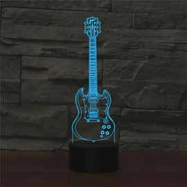 Five-string Guitar Shape 3D Colorful LED Vision Light Table Lamp, USB Touch Version, USB Touch Version