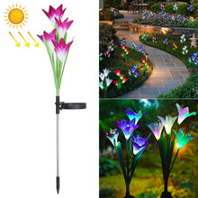 Load image into Gallery viewer, Simulated Lily Flower 4 Heads Solar Powered Outdoor IP55 Waterproof LED Decorative Lawn Lamp, White Light, White Light