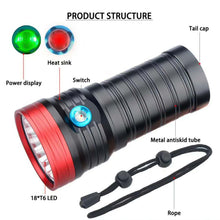 Load image into Gallery viewer, 3 Gears, DB18 18xT6, Luminous Flux: 5400lm LED Flashlight, with 4 18650 Batteries
