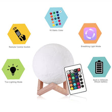 Load image into Gallery viewer, USB Charging 16-Color Dimming LED Night Light with Remote Control &amp; Wooden Holder
