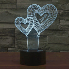 Load image into Gallery viewer, 7 Color Discoloration Creative Visual Stereo Lamp Desk Lamp Night Light, Double Heart Balloon Style