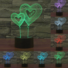 Load image into Gallery viewer, 7 Color Discoloration Creative Visual Stereo Lamp Desk Lamp Night Light, Double Heart Balloon Style
