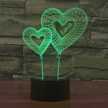 Load image into Gallery viewer, 7 Color Discoloration Creative Visual Stereo Lamp Desk Lamp Night Light, Double Heart Balloon Style