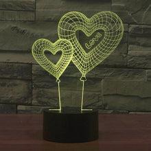 Load image into Gallery viewer, 7 Color Discoloration Creative Visual Stereo Lamp Desk Lamp Night Light, Double Heart Balloon Style