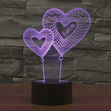 Load image into Gallery viewer, 7 Color Discoloration Creative Visual Stereo Lamp Desk Lamp Night Light, Double Heart Balloon Style