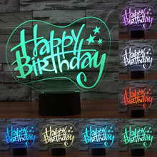 Load image into Gallery viewer, 7 Color Discoloration Creative Visual Stereo Lamp Desk Lamp Night Light, Happy Birthday Style