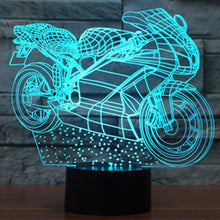 Load image into Gallery viewer, 7 Colour Discoloration Creative Visual Stereo Lamp Desk Lamp Night Light, Motorcycle Shape