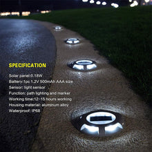 Load image into Gallery viewer, 4 PCS LED Solar Powered Embedded Ground Lamp IP68 Waterproof Outdoor Garden Lawn Lamp