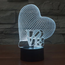 Load image into Gallery viewer, 7 Colour Discoloration Creative Visual Stereo Lamp Desk Lamp Night Light, Heart and LOVE Style