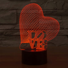 Load image into Gallery viewer, 7 Colour Discoloration Creative Visual Stereo Lamp Desk Lamp Night Light, Heart and LOVE Style