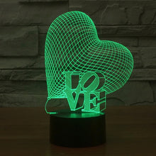 Load image into Gallery viewer, 7 Colour Discoloration Creative Visual Stereo Lamp Desk Lamp Night Light, Heart and LOVE Style