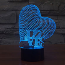 Load image into Gallery viewer, 7 Colour Discoloration Creative Visual Stereo Lamp Desk Lamp Night Light, Heart and LOVE Style