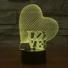 Load image into Gallery viewer, 7 Colour Discoloration Creative Visual Stereo Lamp Desk Lamp Night Light, Heart and LOVE Style