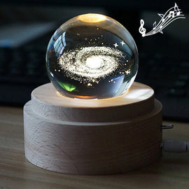 3D Word Engraving Crystal Ball Music Box Electronic Swivel Musical Birthday Gift Home Decor with Music, With Music