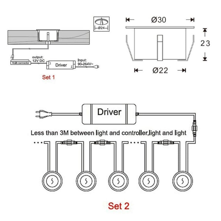 SMD 2835 500-600LM 4000-4500K Deck Light Buried Lamps LED Floor Light Wall Spotlight, Cutout Size: 30x22mm
