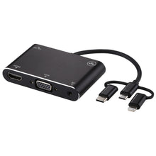Load image into Gallery viewer, 3 in 1 8 Pin + Micro USB + Type-C to AV + HDMI + VGA 15 Pin HD Screen Player Adapter Converter with Audio