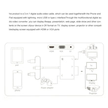 Load image into Gallery viewer, 3 in 1 8 Pin + Micro USB + Type-C to AV + HDMI + VGA 15 Pin HD Screen Player Adapter Converter with Audio
