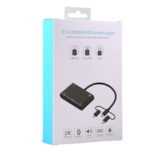 Load image into Gallery viewer, 3 in 1 8 Pin + Micro USB + Type-C to AV + HDMI + VGA 15 Pin HD Screen Player Adapter Converter with Audio