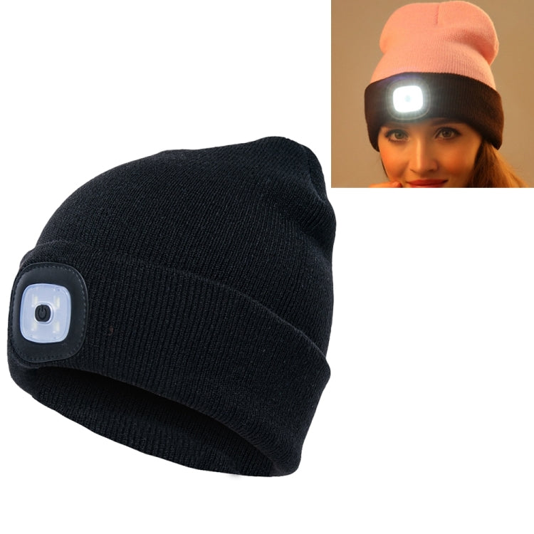 Unisex Warm Winter Polyacrylonitrile Knit Hat Adult Head Cap with 4 LED Lights, Button Battery