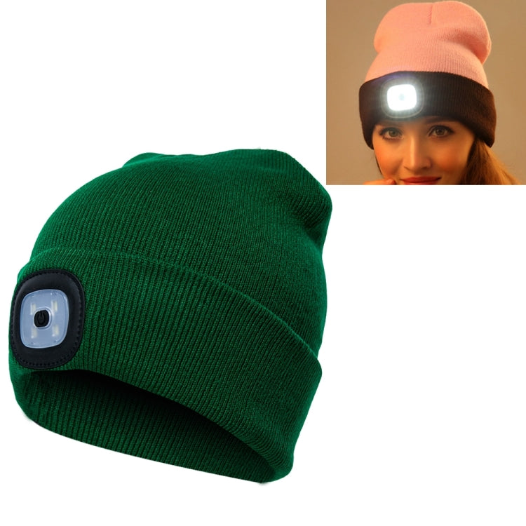 Unisex Warm Winter Polyacrylonitrile Knit Hat Adult Head Cap with 4 LED Lights, Button Battery
