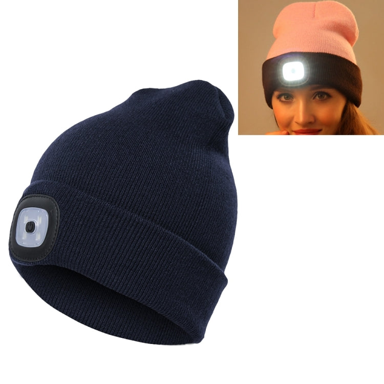 Unisex Warm Winter Polyacrylonitrile Knit Hat Adult Head Cap with 4 LED Lights, Button Battery
