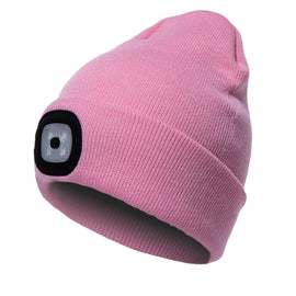 Unisex Warm Winter Polyacrylonitrile Knit Hat Adult Head Cap with 4 LED Lights, Button Battery, Button Battery