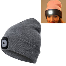 Load image into Gallery viewer, Unisex Warm Winter Polyacrylonitrile Knit Hat Adult Head Cap with 4 LED Lights, Button Battery