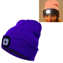 Load image into Gallery viewer, Unisex Warm Winter Polyacrylonitrile Knit Hat Adult Head Cap with 4 LED Lights, Button Battery