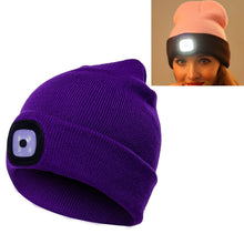 Load image into Gallery viewer, Unisex Warm Winter Polyacrylonitrile Knit Hat Adult Head Cap with 4 LED Lights, Button Battery