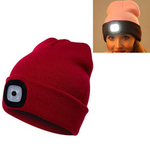 Load image into Gallery viewer, Unisex Warm Winter Polyacrylonitrile Knit Hat Adult Head Cap with 4 LED Lights, Button Battery