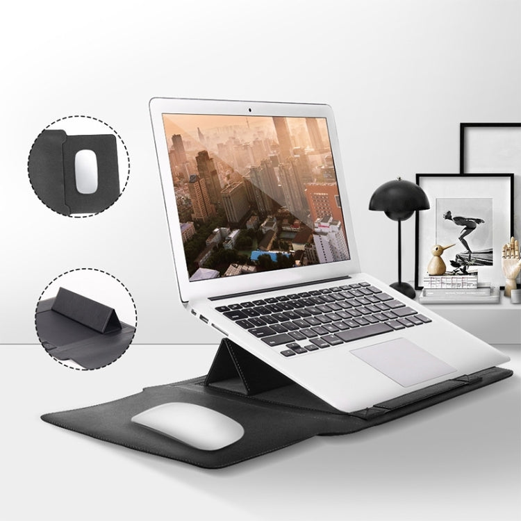 4 in 1 Universal Waterproof PU Leather Laptop Liner Bag with Handle & Stand & Pen Holder + 2 Winders + Mouse Bag + Charger Bag Set for 17 inch Laptops, 17 inch