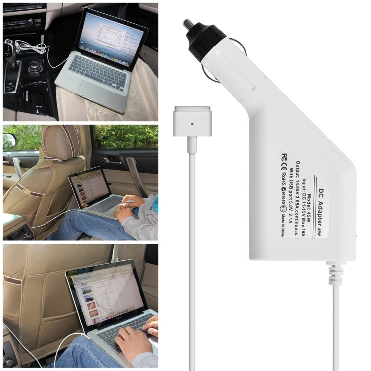 45W 14.85V 3.05A 5 Pin T Style MagSafe 2 Car Charger with 1 USB Port for Apple Macbook A1466 / A1436 / A1465 / A1435 / MD224 / MD231 / MD761 / MD711, Length: 1.7m