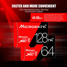 Load image into Gallery viewer, MICRODATA 64GB High Speed U3 Red and Black TF(Micro SD) Memory Card, 64GB