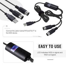 Load image into Gallery viewer, WERSI UM-18 USB MIDI Cable MidiPort Midi Cable Electric Piano Electronic Drum Music Editing Line, Length: 2m
