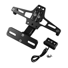 Load image into Gallery viewer, LPF013 Motorcycle Modification Accessories Universal Aircraft Shape Aluminum Alloy License Plate Bracket with LED Lights, Black with LED, Blue with LED, Red with LED