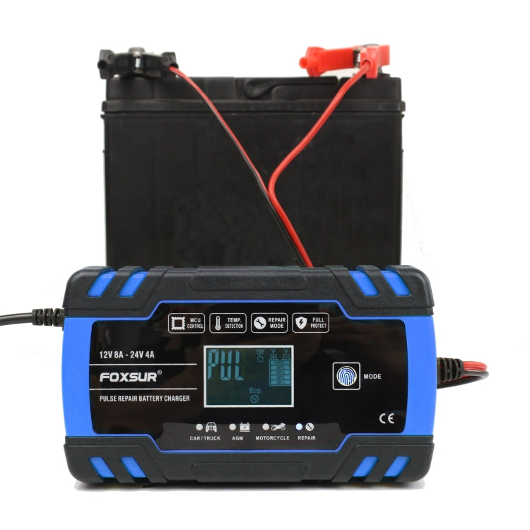 FOXSUR 12V-24V Car Motorcycle Truck Repair Battery Charger AGM Charger, US Plug (Blue), US Plug Blue