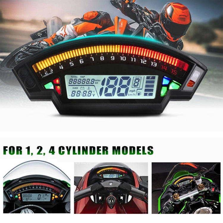 Motorcycle LCD TFT Digital Speedometer 14000RPM 6 Gear Backlight Motorcycle Odometer for 1,2,4 Cylinders Meter, MLS062