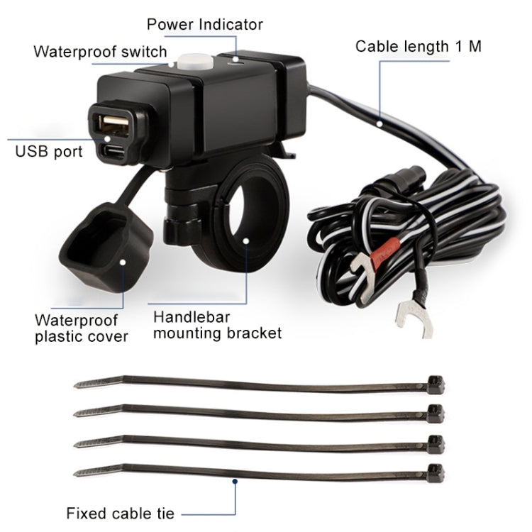 Motorcycle Mobile Phone Charger QC3.0 PD Fast Charge Charger U-type Terminal, U-type Terminal
