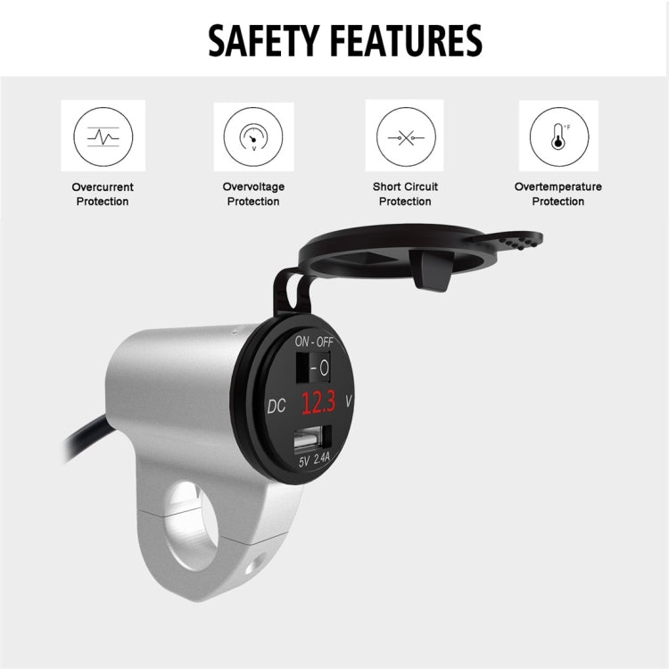 ZH-975A1 Motorcycle Aluminum Alloy Waterproof Mobile Phone Single USB Charger with Red Voltmeter, ZH-975B1, ZH-975A1