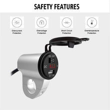 Load image into Gallery viewer, ZH-975A1 Motorcycle Aluminum Alloy Waterproof Mobile Phone Single USB Charger with Red Voltmeter, ZH-975B1, ZH-975A1