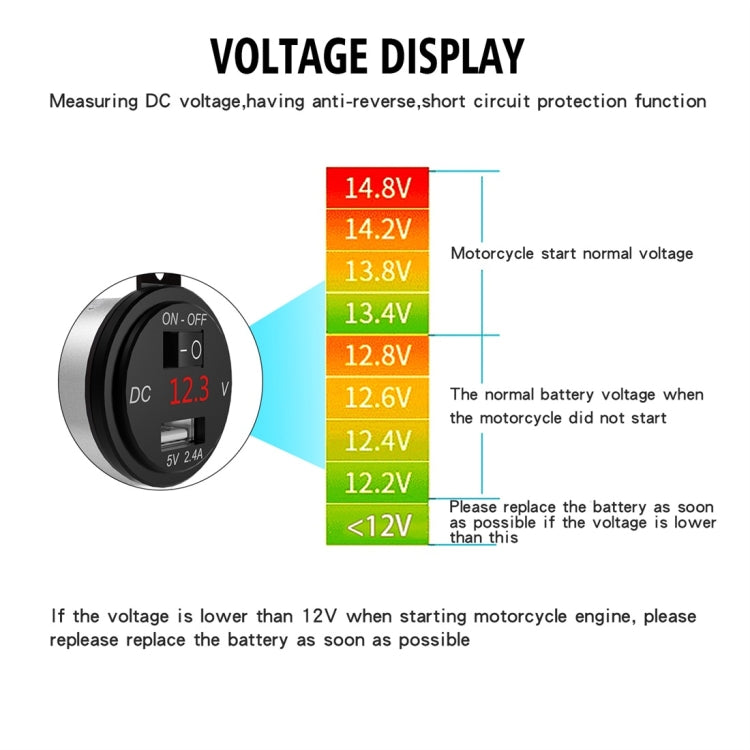 ZH-975A1 Motorcycle Aluminum Alloy Waterproof Mobile Phone Single USB Charger with Red Voltmeter, ZH-975B1, ZH-975A1
