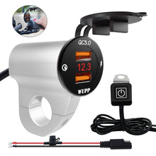 Load image into Gallery viewer, WUPP ZH-975A3 Motorcycle Aluminum Alloy Waterproof Mobile Phone Double QC3.0 Quick Charging Charger with Voltmeter, ZH-975B3, ZH-975A3