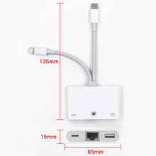 Load image into Gallery viewer, NK-107 Pro 3 in 1 USB-C / Type-C + 8 Pin Male to USB + RJ45 + 8 Pin Charging Female Interface Adapter