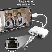 Load image into Gallery viewer, NK-107 Pro 3 in 1 USB-C / Type-C + 8 Pin Male to USB + RJ45 + 8 Pin Charging Female Interface Adapter
